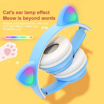Bluetooth-ühilduvad Kõrvaklapid Armas Hõõguval LED Kass Kõrva Tüdrukud Kingitus Lapsed Peakomplekti, Traadita HIFI Stereo Bass 3,5 mm Pistik Koos Mic