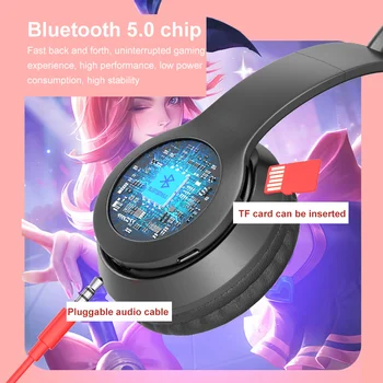 Bluetooth-ühilduvad Kõrvaklapid Armas Hõõguval LED Kass Kõrva Tüdrukud Kingitus Lapsed Peakomplekti, Traadita HIFI Stereo Bass 3,5 mm Pistik Koos Mic