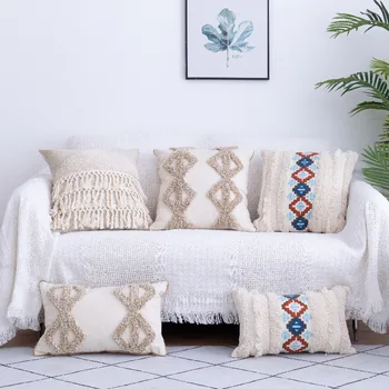 Bohemian Kootud padjapüürid Maroko Beež tutid Tafting-padi Nordic DecorativeSofa Voodi Kodu Kaunistamiseks Salong