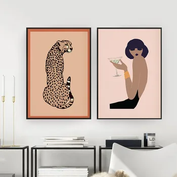 Boho Naine Gepard Seina Art Lõuend Maali Poster ja Leopard Print Loomade jaoks Pildi Põhjamaade elutuba Decor Kodu Kaunistamiseks