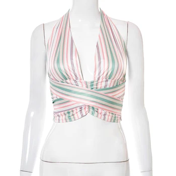 Bomblook Seksikas Pidu Club Suve Riideid Naistele 2021 Päitsed Risti Lace Up Backless Y2K Crop Top Naine Streetwears