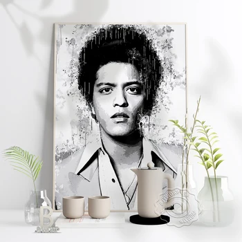 Bruno Mars Must-Valge Kunsti Plakat, Ameerika Laulja Lahe Poiss Art Prints, Põhjamaade Stiilis Akvarell Joonis Maal Kodus Seina Decor 29352