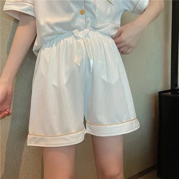 CAIYIER Suvel 2021 Naiste Puuvillane Pidžaama Komplekt Solid Color Armas Tüdrukud korea Rinnamikrofon Särgid+lühikesed Püksid Sleepwear Naine Pehme Kodu Ülikond