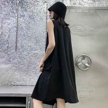 CHICEVER Must Kleit Naistele V Kaela Varrukateta Põlve Pikkus Ebaregulaarne Pullover Tahke Kleidid Naiste Mood 2021 Riided Suve 14178