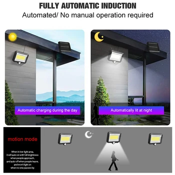 COB LED seinavalgusti Päikese PIR Liikumisandur Tulvaprožektor Veekindel Väljas Aed Lamp Aed Decor Rada Street Solar Lamp