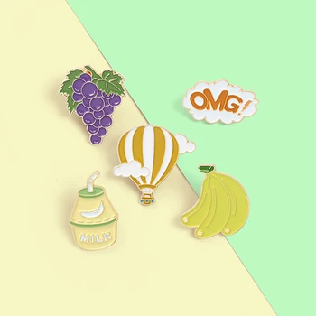 Cartoon Emailiga Sõrmed Kuuma Õhuga täidetud Viinamarja Banaan Piim OMG Rinnamikrofon Pin-Puu-Prossid Kawaii Märgid Seljakott Müts Tarvikud