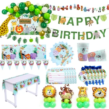 Cartoon Safari Pool Loomade Ühekordsed Nõud Komplekti Baby Shower Sünnipäeva Jungle Pidu Pakkumise Kid Poiste Kasuks Sünnipäeva