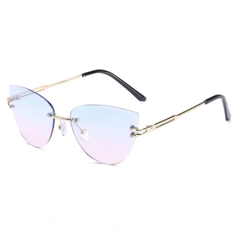 Cat Eye Rimless Päikeseprillid Luksus Brändi Disaini Naiste Metallist Kvaliteetsed päikeseprillid Daamid Tooni Prillid oculos gafas de sol UV