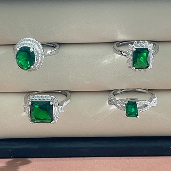 Cellacity Klassikaline smaragd kivid naiste hõbedast sõrmus 925 sterling hõbe naiste sõrme silver fine ehted pulmapidu kingitus