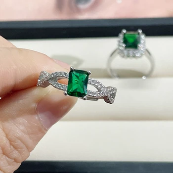 Cellacity Klassikaline smaragd kivid naiste hõbedast sõrmus 925 sterling hõbe naiste sõrme silver fine ehted pulmapidu kingitus