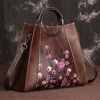 Cowhide Reljeef Naiste Messenger Õla Peal Hakkama Kotid Kvaliteeti Vintage Floral Design Naha Loomuliku Tassima Kotid Naiste kott