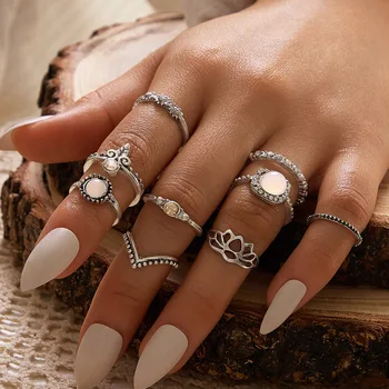 Crystal Kivi abielusõrmus Komplekti Naised Mehed Geoemtric Boho Sõrme Ehted Crown Vintage Õõnes Vait sõrmustes Hot Müük