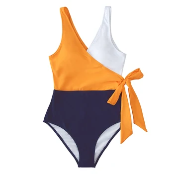 Cupshe Oranž Ja Valge Colorblock Ühes tükis Ujumistrikoo Naistele Segast Vöö Vibu Monokini 2021 V-kaeluse Beach trikoo Supelrõivad