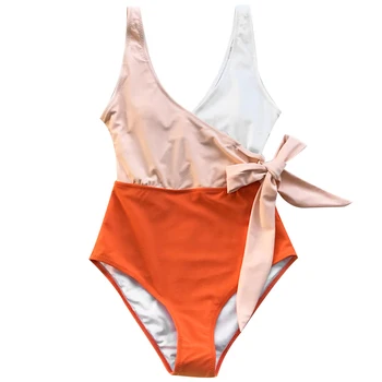 Cupshe Oranž Ja Valge Colorblock Ühes tükis Ujumistrikoo Naistele Segast Vöö Vibu Monokini 2021 V-kaeluse Beach trikoo Supelrõivad