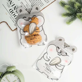Cute Cartoon Loomade Ziplock Kott PET-Käepide Tihend Suletavasse Pisar Piir Korter Kotid Kodu Candy Nut Küpsised Ziplock Kott 10 Tk