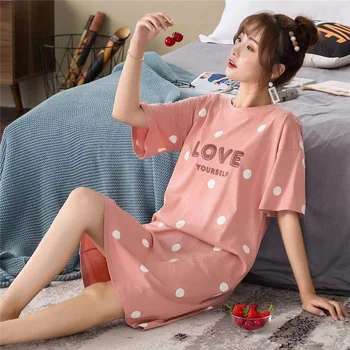 Cute Cartoon Sleepwear Naiste Nightgowns Kaste Kleit Suvel Nightdress Puuvill Nighty Sleepshirt Pluss Suurus Pijamas Pyjama