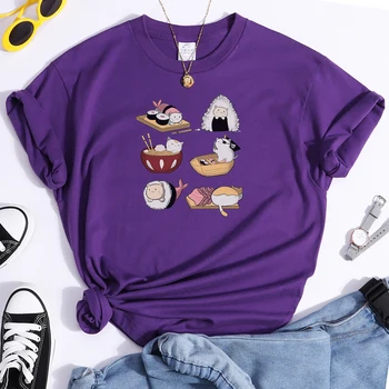 Cute Cartoon Sushi Cat Lihtne Mood Stiil Prindi Naiste T-Särgid, Lühikesed Varrukad Tops Suvel Tshirt Pluss Suurus Naiste Särk Särgid