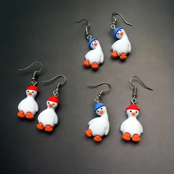 Cute Handmade Cartoon Aninal Duck Dangle Drop Statement Earrings for Women Girl Funny Lovely Jewelry Unique Creative Gift 160042