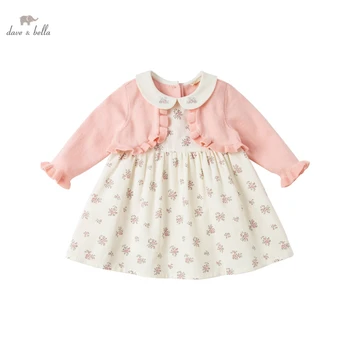 DBJ16827 dave bella kevadel beebi tüdruk on armas lilleline segast kleit laste mood pool kleit lapsed imiku lolita riided