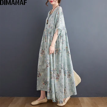 DIMANAF 2021 Pluss Suurus Naiste Suvine Kleit Sundress Vestidos Õie Rand Lady Pikk Kleit Liiga Lahti Vabaaja Prairie Stiilne 5XL