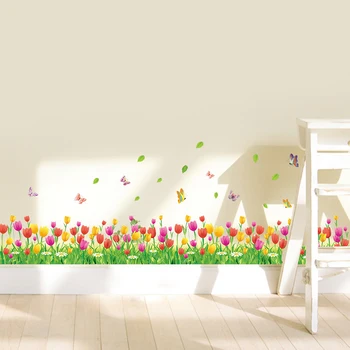 DIY murals 40*114cm seina kleepida laste tuba lasteaia seina kaunistamiseks PVC tulbi lilled liblikas armas tapeet 151134