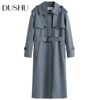 DUSHU Pluss suurus veekindel pikk trentš Naiste vabaaja streetwear liiga windbreaker jakk Naiste elegantne kevad mantel 2021