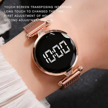 Daamid Luksus Digitaalse Magnet Watch Fashion Sport Roostevabast Terasest Rose Gold LED Quartz Watch Daamid Kingitus Ametliku Kulumise