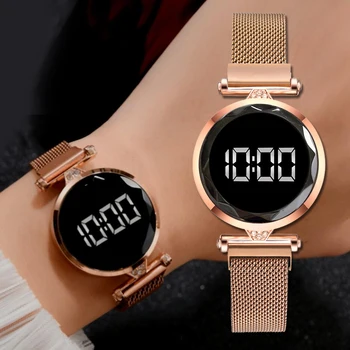 Daamid Luksus Digitaalse Magnet Watch Fashion Sport Roostevabast Terasest Rose Gold LED Quartz Watch Daamid Kingitus Ametliku Kulumise