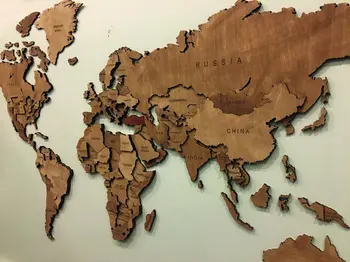 Decorative 3 Mõõtmetega Wooden World Map Euroopa Aasia Continents Office Living Room Wall Decor Table Home Art Gift