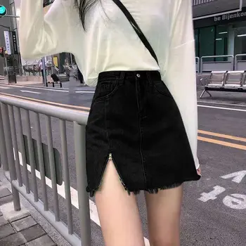 Denim Naiste Seelikud Tõmblukk Karusnaha-line Vaba aja veetmise Stiilne Mini Seelikud Kõik-sobib Tahkete Lihtne Naiste korea Stiilis iga Päev Streetwear Slim Uus