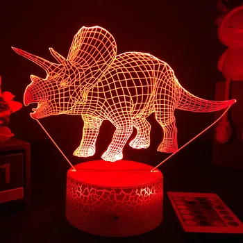 Dinosaurus 3D Vision Lamp Muticolors RGB Led Night Light Lastele Magamistuba Decor Sünnipäeva Kingitused Triceratops Joonis Tuba Teenetemärgi 43053