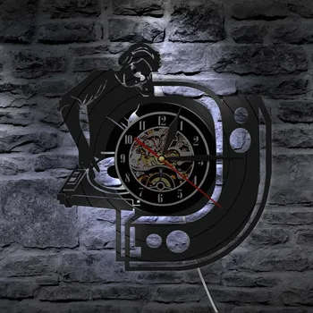 Disc Jockey Kella Mikser Must Vinüül Muusika Rekord Rippuvad Vaata LED Night Light Lamp Kaasaegne Disain Reloj De Viilutatud