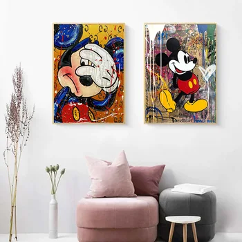 Disney Graffiti Art Naljakas Miki ja Minnie Lõuendile Maali Abstraktse Plakatid ja Pildid Seina Art Pilte elutuba Decor