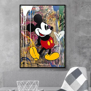 Disney Graffiti Art Naljakas Miki ja Minnie Lõuendile Maali Abstraktse Plakatid ja Pildid Seina Art Pilte elutuba Decor