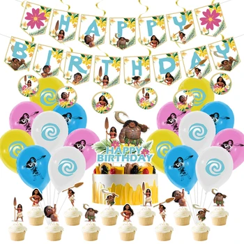 Disney Moana Printsess Teema Sünnipäeva Teenetemärgi Banner Koogikarpides torukübar Latex balloon Baby Shower Õhu Globos Tarvikud