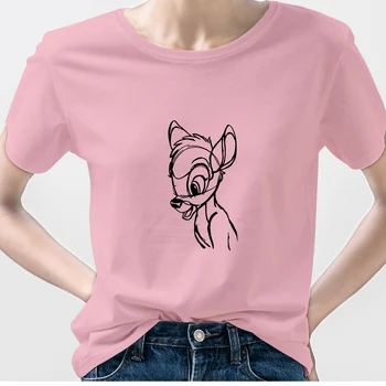 Disney Roosa Tshirt Bambi Käsitsi Maalitud Graafiline T-Särgid Top Feminino Esteetiline 90s Moe-Euroopa suveaeg Streetwear Hipster 65258