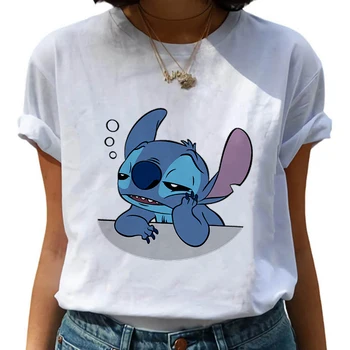 Disney Stitch Girl Riietus Põhi-Lühike Varrukas Vabaaja Naiste Tee särk Ohana Cartoon Womna T-särgid Suvel Ropa Tumblr Mujer