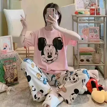 Disney Suvine pajama komplekti Miki Minni riideid kawaii riided, vabaaja nightgowns cartoon rüü Lühikesed varrukad Pajama tüdruk rüü komplekti