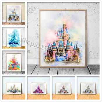 Disney Uinuv Kaunitar Magic Castle Akvarell Diamond Värvimine Printsess, Loss, Teemant Tikandid Rhinestone Pilt Home Decor