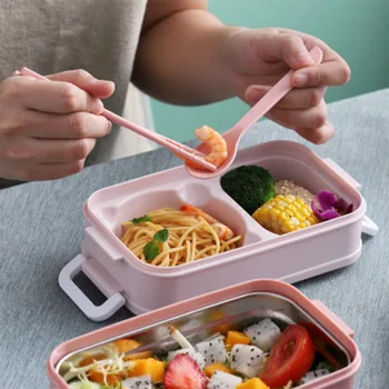 Double-layer Lõuna-Box Koos Lauanõud Tervislik Materjal Kastid Toidu Isoleeritud Ladustamise Mahuti Mikrolaineahi Dinnerware Lunchbox