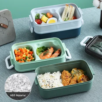 Double-layer Lõuna-Box Koos Lauanõud Tervislik Materjal Kastid Toidu Isoleeritud Ladustamise Mahuti Mikrolaineahi Dinnerware Lunchbox