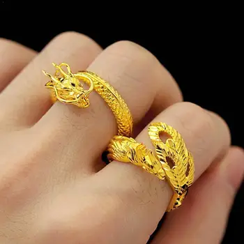 Dragon Ja Phoenix Paarid Ringi Liiv Kuld Avatud Reguleeritav Luksus Mood Rõngad Õnnelik Suured Kingitused, Ehted Pulmad Engagement F K7T1