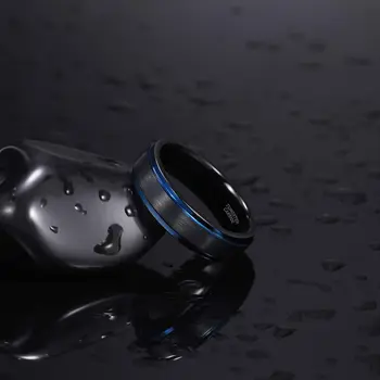 EAMTI 6mm Meeste Volfram Terase abielusõrmus Must ja Sinine Kaks värvi Harjatud Pind kriimustuskindel
