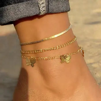 ET Bohemian Gold Butterfly Kett Anklets Komplekt Naistele Tütarlaste Mood Multi-layer Anklet Jala Pahkluu Käevõru Beach Boho Ehted