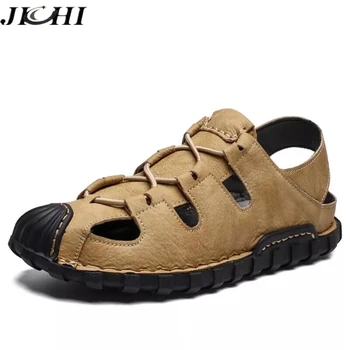 Ehtne nahk suvel meeste kingad mugav luksus meeste vabaaja jalatsid kaetud varbad suvel rannas sandaalid kerge, hingav suurus 48