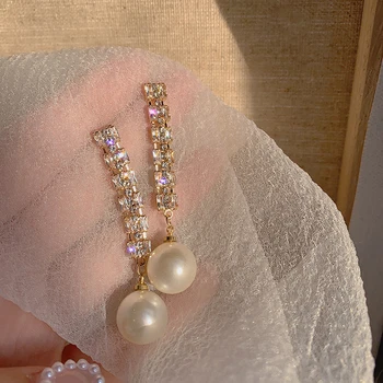 Elegantne Crystal Pearl Tolknema Kõrvarõngad Kulla Värvi Temperament Pikk Tutt Kive Kett Kõrvarõngas Naiste Õhtu Ehted