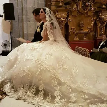 Elegantne Pits Pulm Kleit Pikkade Varrukatega Joon Kohus Rongi Õhuke Kael Applqiue Pruudi Hommikumantlid vestido de noiva 2020