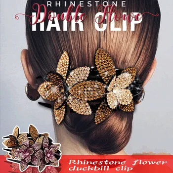 Elegantne Rhinestone Topelt Lill Juuksed Clip Juuksed Crystal Peals Juukseid Kammid Naine Helmed Hairgrip Käsitöö Fashion Juuste Aksessuaarid