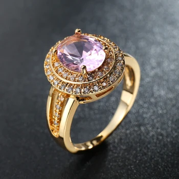 Elegantne Rose Gold Crystal Ring Täis Mosaiik Purustatud Valge Tsirkoon Roosa Ellips CZ Heliseb Naiste Poole Pulm Mood Ehteid