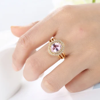 Elegantne Rose Gold Crystal Ring Täis Mosaiik Purustatud Valge Tsirkoon Roosa Ellips CZ Heliseb Naiste Poole Pulm Mood Ehteid